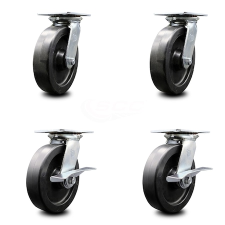 Service Caster 8 Inch Polyolefin Swivel Caster Set with Ball Bearings 2 Brakes SCC-35S820-POB-2-SLB-2
